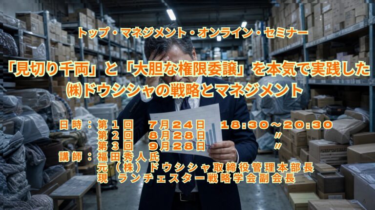 7月24日　「見切り千両」と「大胆な権限委譲」を本気で実践した　　　　　　　　（株）ドウシシャの戦略とマネジメント（全３回）